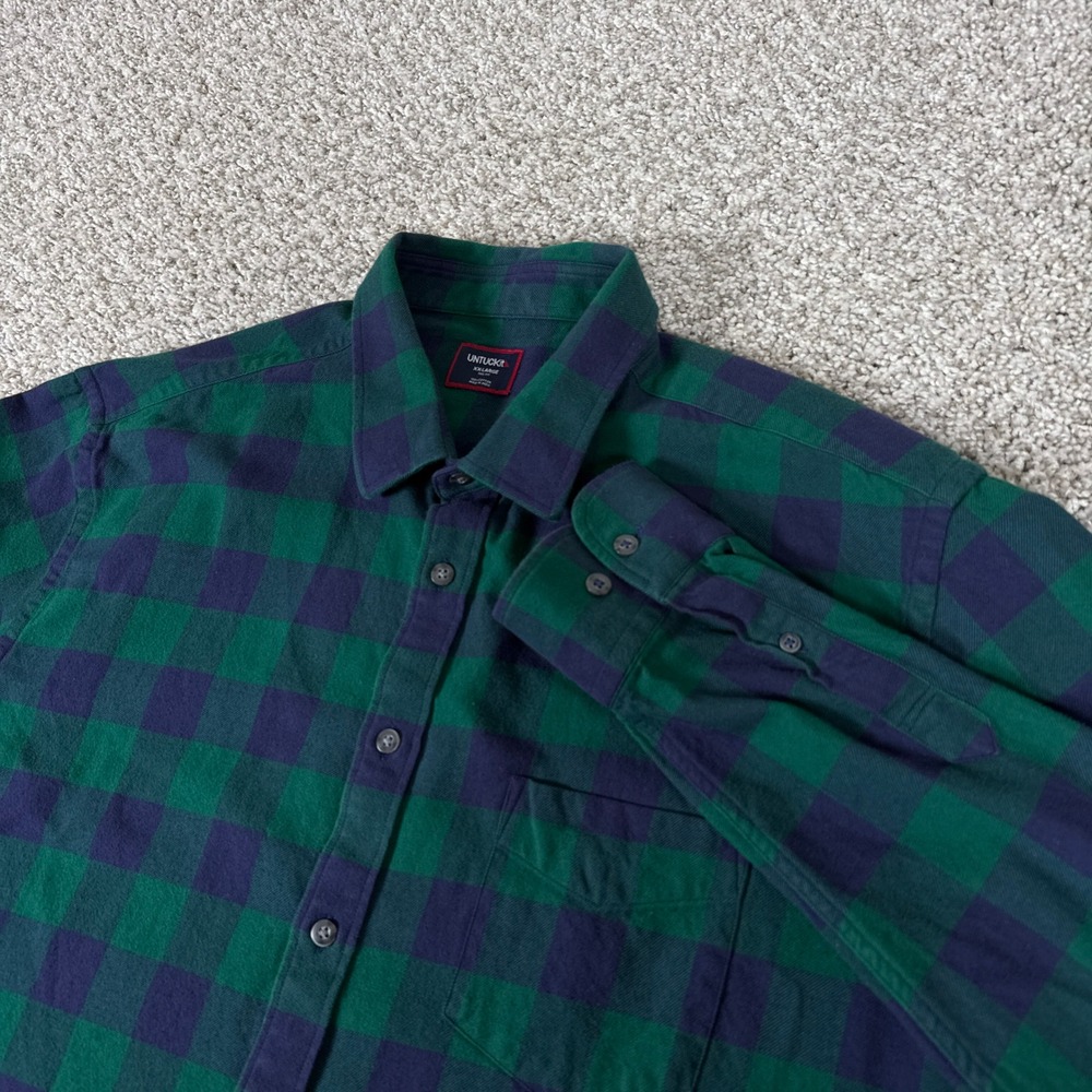 UNTUCKit Shirt Mens XXL Tall Green Blue Buffalo Plaid Barrelstone Button‎ Up